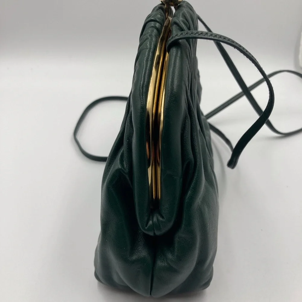 Vintage ETRA Hunter Green small shoulder/crossbody purse, all leather, Very chic - Picture 5 of 9